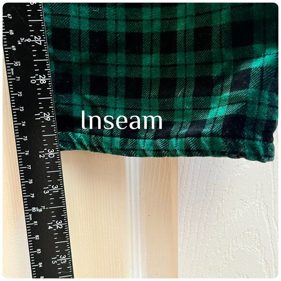 Talbots Size 14 Green Holiday Plaid Velveteen Straight Leg Pant 30 Inch Inseam - Picture 12 of 14